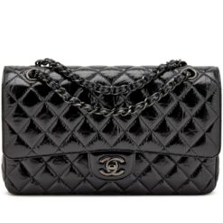 Chanel Medium Classic Double Flap Bag SO Black Crumpled Calfskin Black Hardware