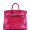 Hermès Birkin 25 Rose Mexico Shiny Porosus Crocodile Palladium Hardware