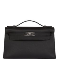Hermès Kelly Pochette Black Swift Palladium Hardware