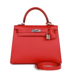 Hermès Kelly Sellier 25 Rouge de Coeur Verso Epsom Palladium Hardware